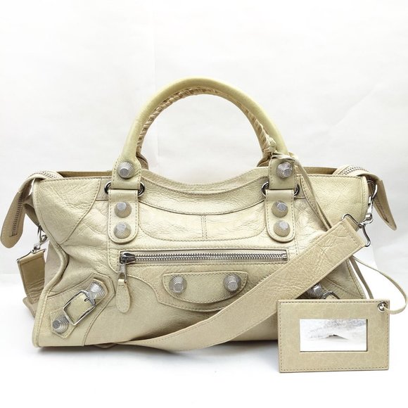Balenciaga Hand Bag Beige Leather Giant hardware lambskin motorcycle city purse - Picture 1 of 9